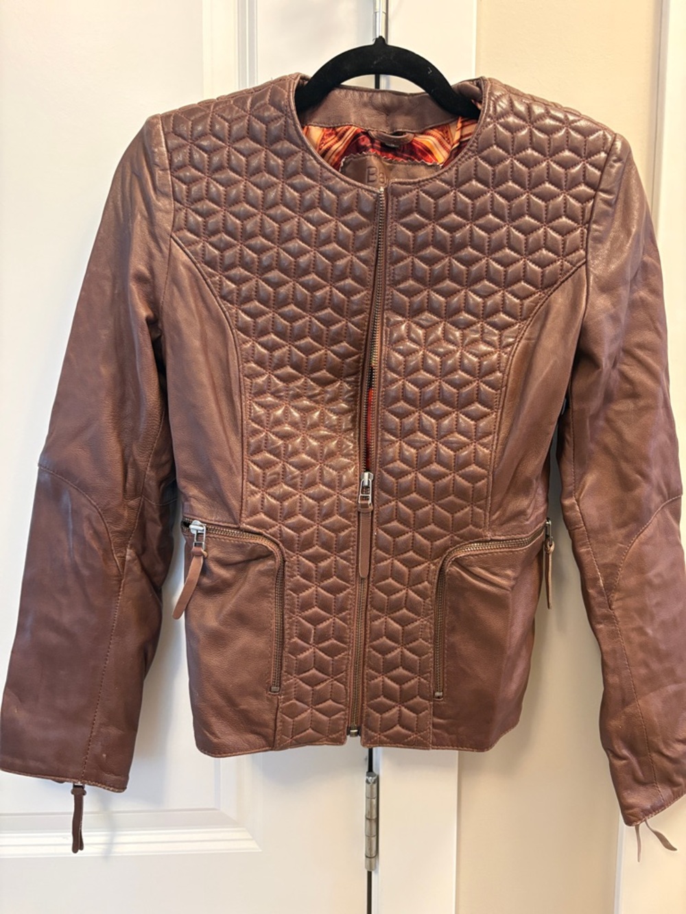 Women's Brown Quilted Leather Jacket - Sleek Zip Front